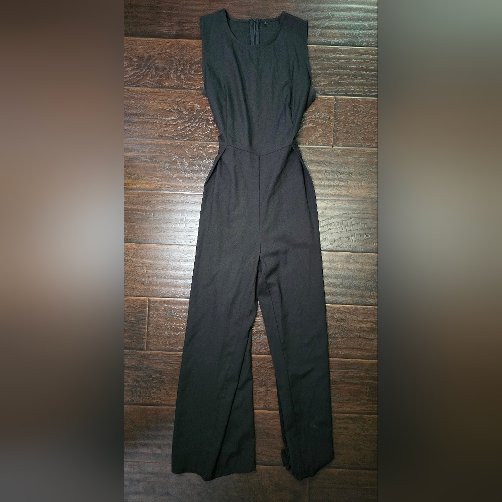 Womens Black Large Sleeveless Straight Leg Pants Jumpsuit